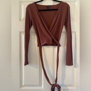 Windsor M plunging V neck long sleeve with wrap around tie